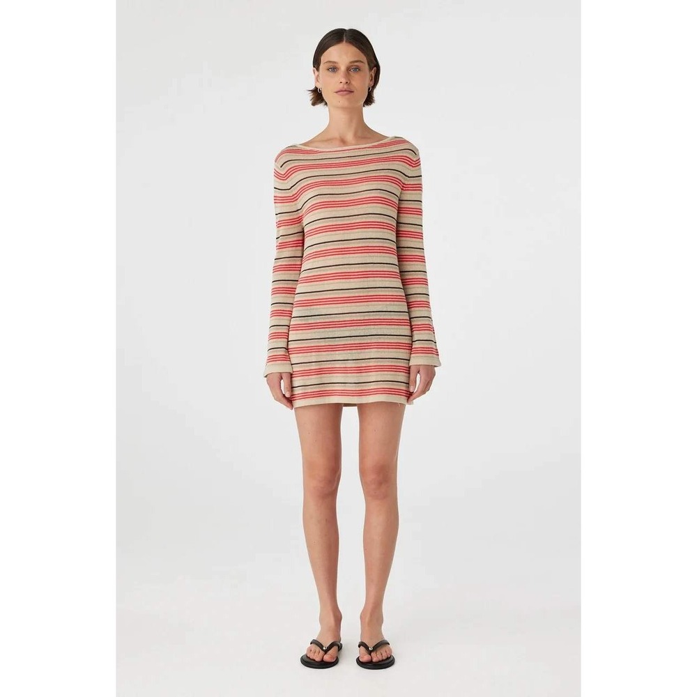 ARCAA Womens Nia Long Sleeve Mini Dress in Flame Taupe Stripe Size Small